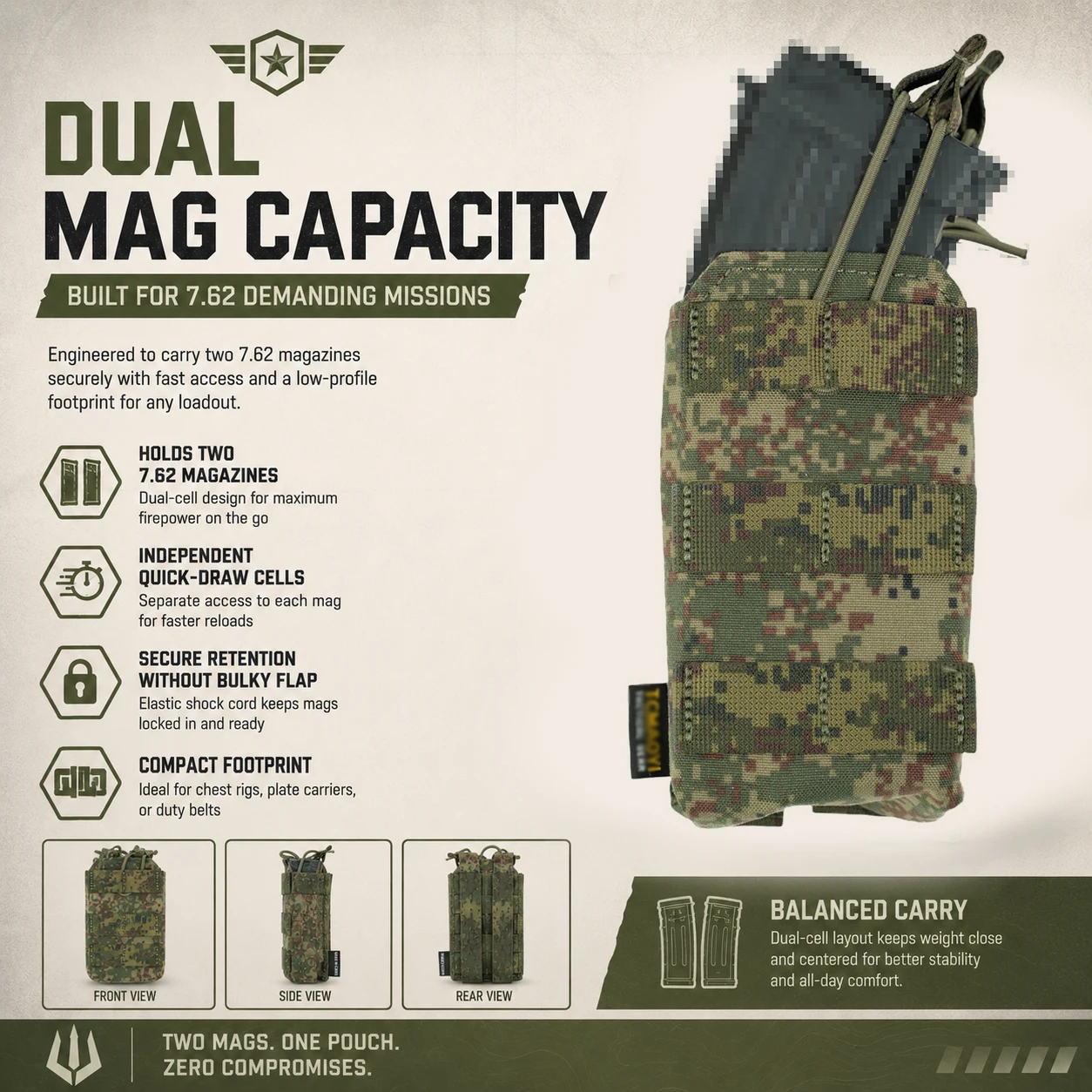 Tactical EMR Camo 7.62 Magazine Pouch AK Open-Top Fast Mag Holder MOLLE Modular Attachment for Airsoft Military Vest Gear - view 3