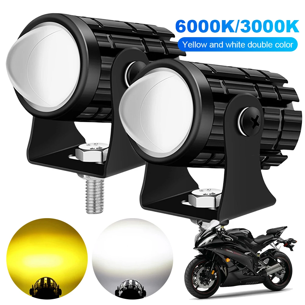 2Pcs Motorcycle LED Headlight 6000K/3000K Car LED Work Light 8000LM Hi-Lo Beam Auxiliary Drive Light 20Wx2 for Truck SUV UTV ATV