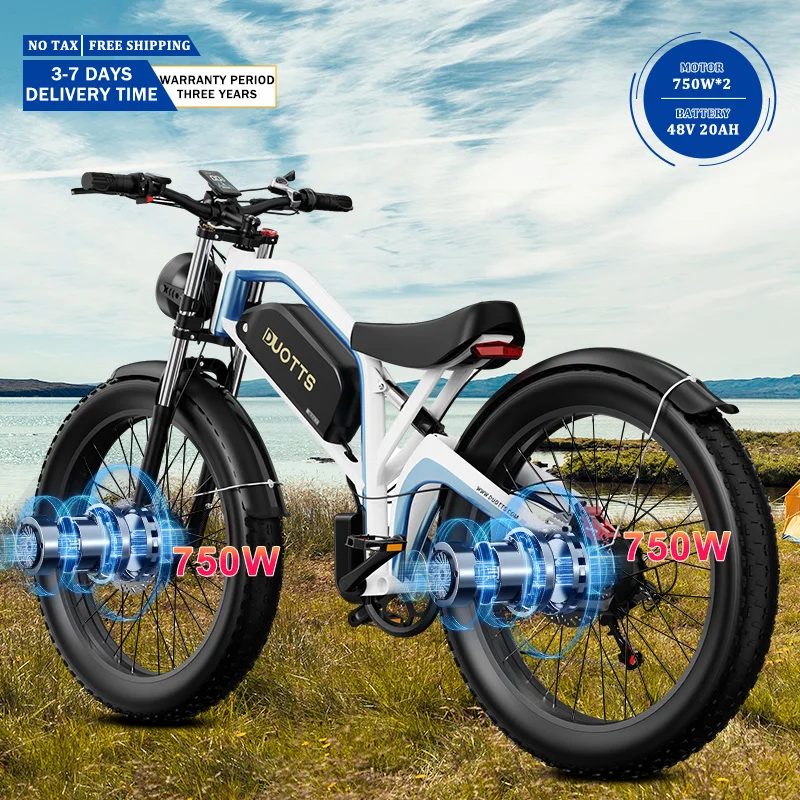 DOUTTS N26 Electric Bicycle 1500W Dual Motor 48V20AH Lithium Battery Mountain E Bike 26*4.0 Inch Fat Tire Aldult Electric Bike