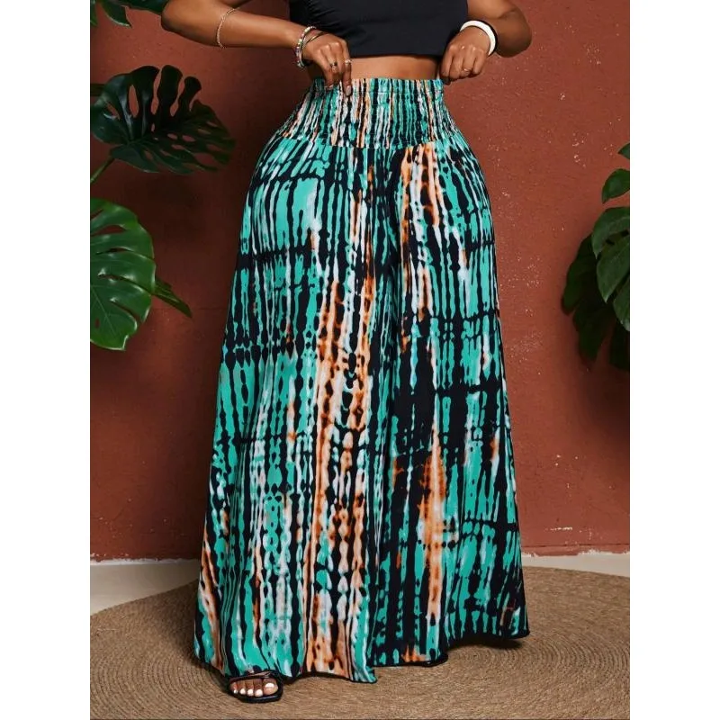 

Большие размеры 1XL-5XL, новые женские модные свободные брюки для отпуска, одежда для женщин, широкие брюки с узором тай-дай
