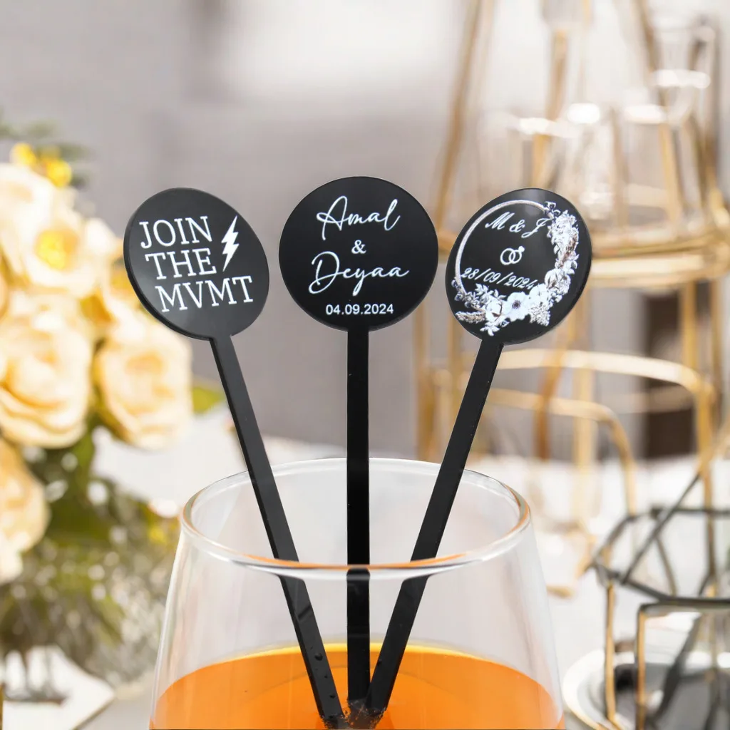 12/60/120pcs Personalized Acrylic Party Drink Stirs Customized Print Cocktail Stirrers Baptism souvenir Wedding Gift Table Decor