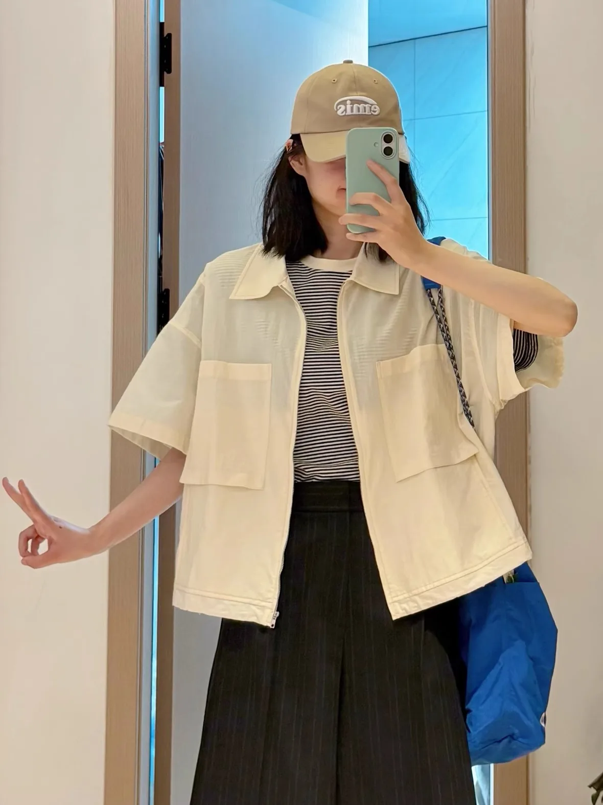

Spring Release Light Weight Sun Protection Shirt Collared Workwear Style Loose Fit Short Sleeve Female Top by ROSE