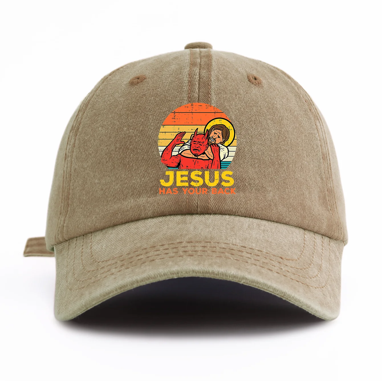1pc JESUS HAS U BACK Print Washed Baseball Cap for Adults,Minimalist Retro Style Casual Soft Adjustable Dad Hat,Perfect As Gift - view 4