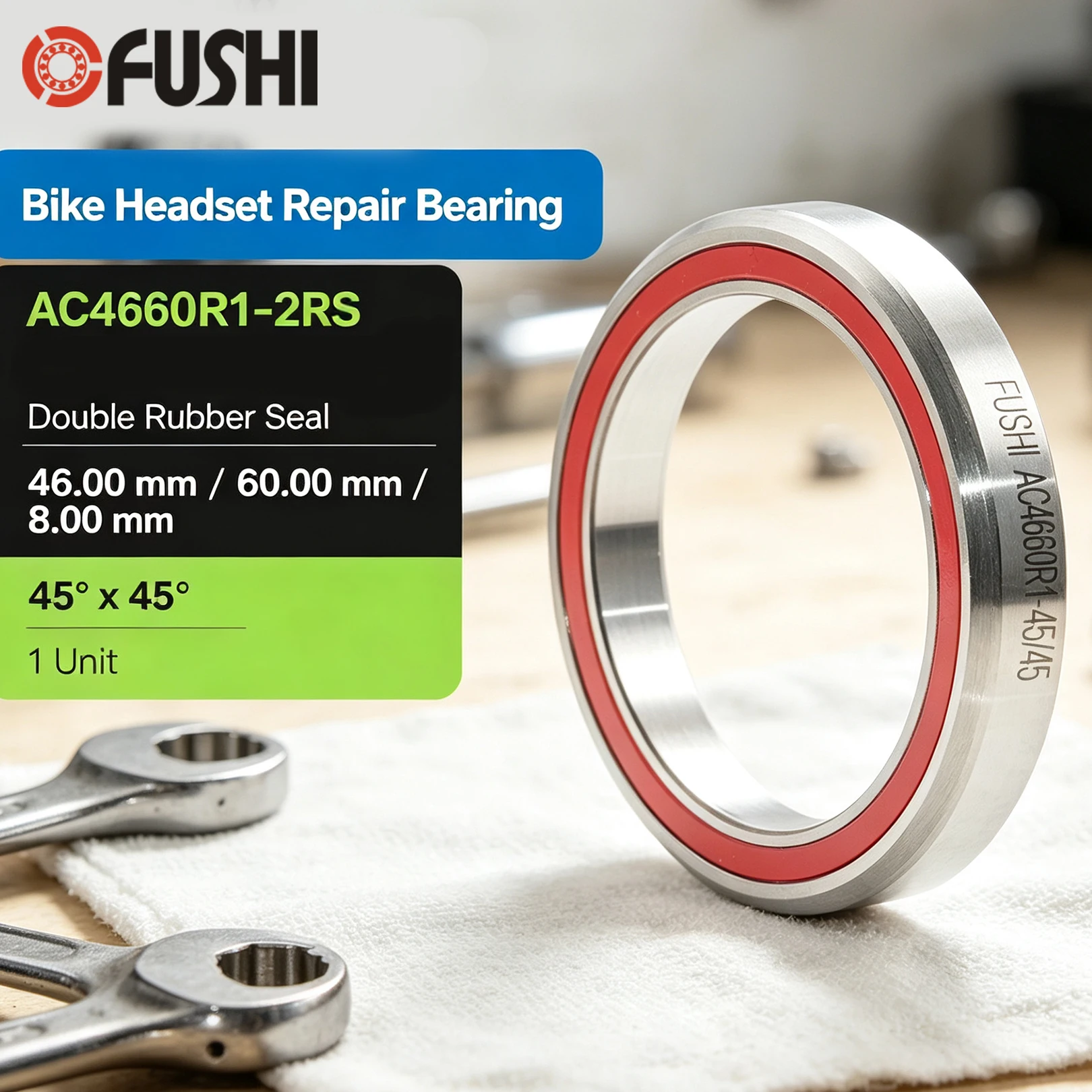 1PC AC4660R1-2RS Headset Bearing 46*60*8 mm 45/45 GCR15 Steel Degree Double Sealed AC4660R1 Bicycle Tapered Upper Lower ACB RS
