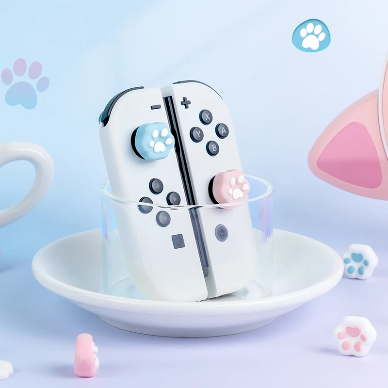Capa protetora para nintendo switch oled ns lite joy-con controlador miniaturas capa de proteção de aperto de vara de polegar macio pata de gato
