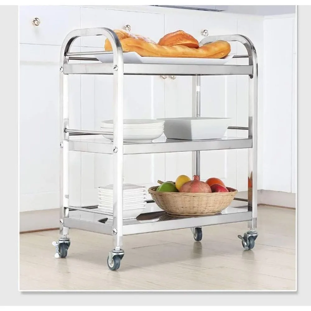 "عربة تقديم من الفولاذ المقاوم للصدأ مكونة من 3 طبقات للنبيذ والشاي - مثالية للمنزل والمطبخ وتناول الطعام في الفندق"