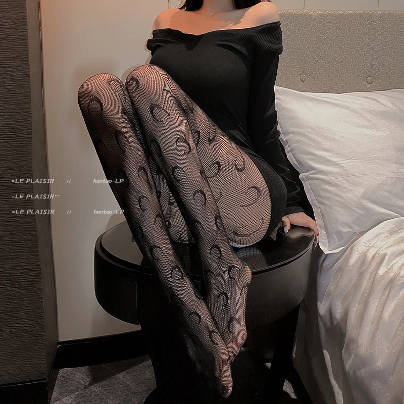 

Sexy Hollow Out Mesh Fishnet Thigh High Stocking for Women Pantyhose Tights Lingerie Hosiery Moon Body Stockings Pantyhose Black