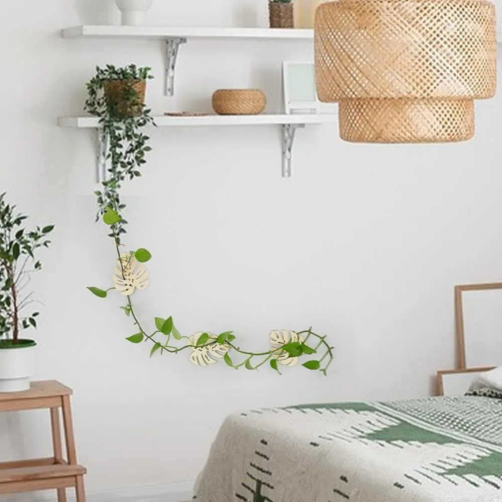 4 قطعة خشبية الاستوائية Monstera ورقة مقاطع الحائط لتسلق النباتات 4.3x5.3 بوصة الأزهار الأبيض اللون ورقة مقاطع الحائط للكروم #5