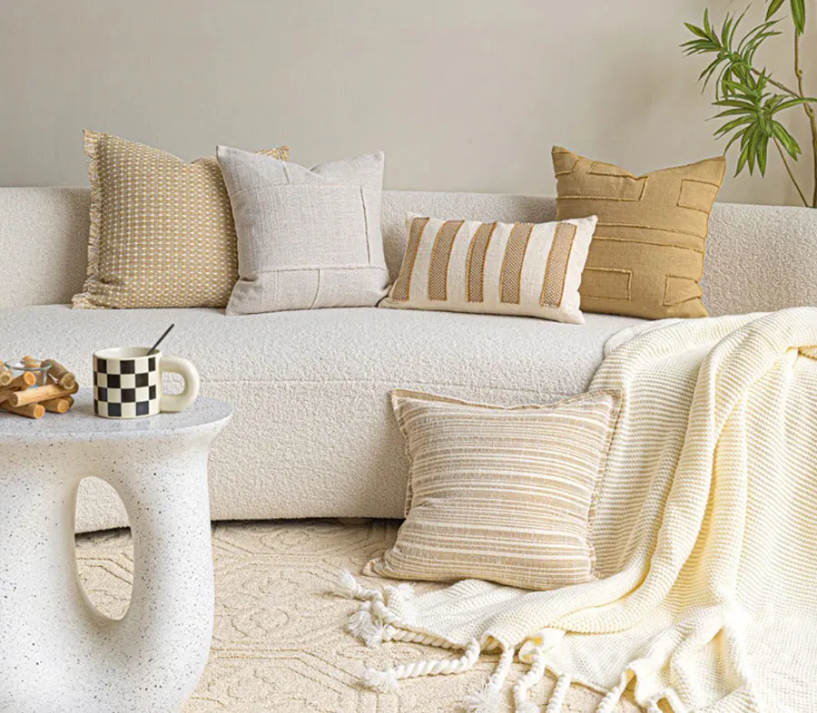 Luxury Cushion Cover 48x48cm Mustard Yellow Double-sided Hand Torn Fringe Edge Pillow Case For Home Hotel Bed Living Room Sofa