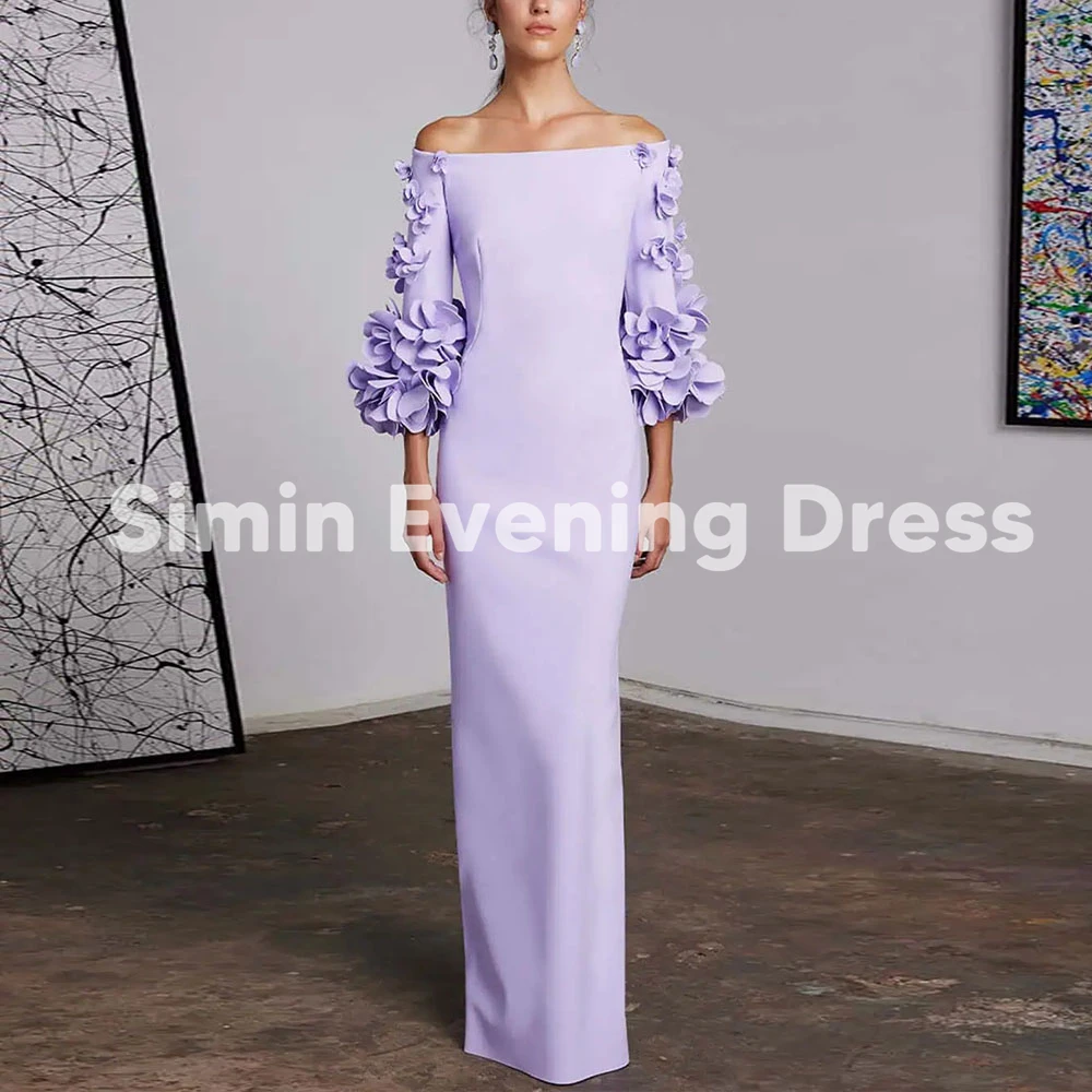 Simin Women's 3D Flowers Boat-neck Straight Evening Dresses With 3/4 Sleeves Floor-Length Formal Elegant Party Dresses 2025