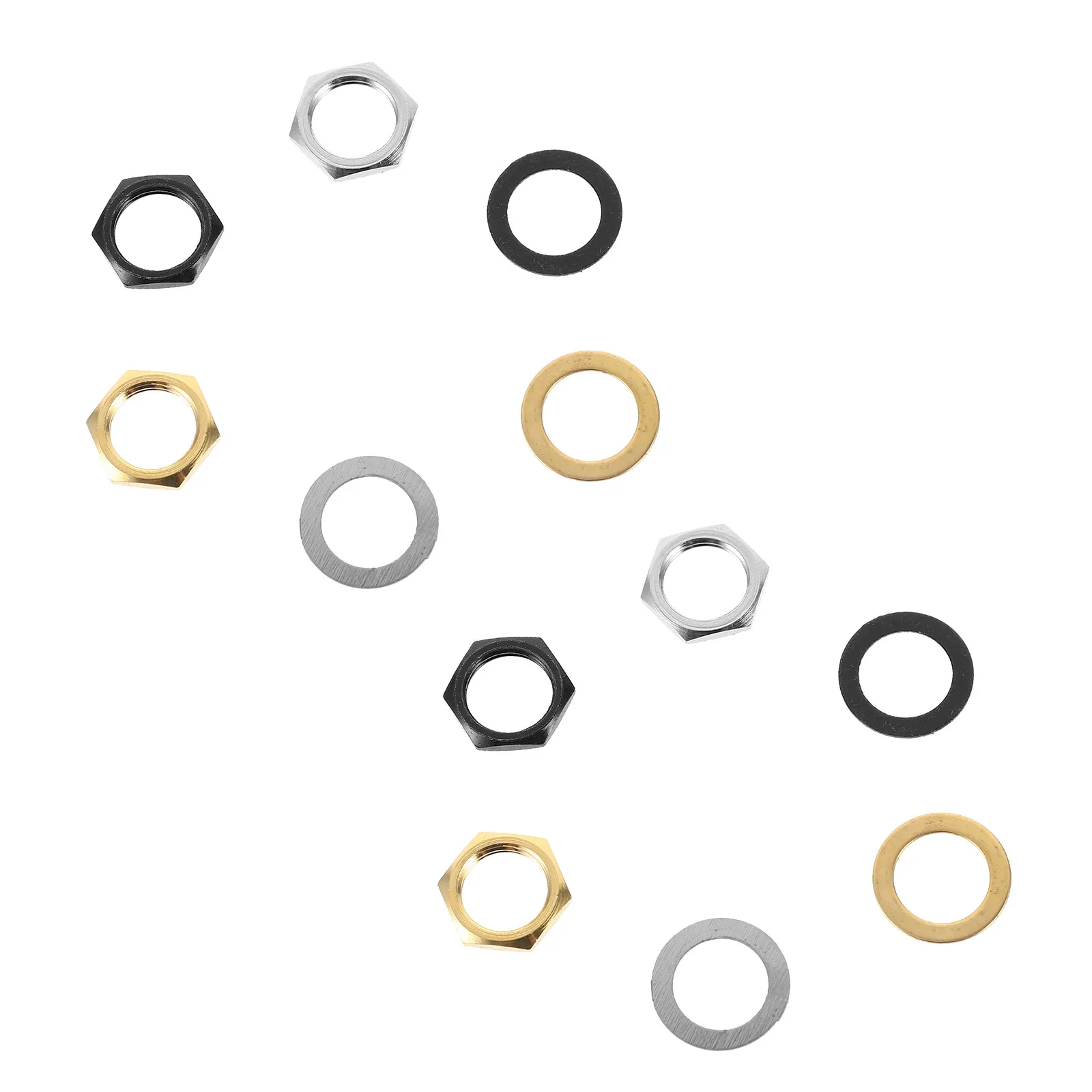 12Sets Guitar Nut Washer Set 9.36mm Metal Potentiometer Nut Replacement for Electric Guitar Bass Input Socket Gasket Parts