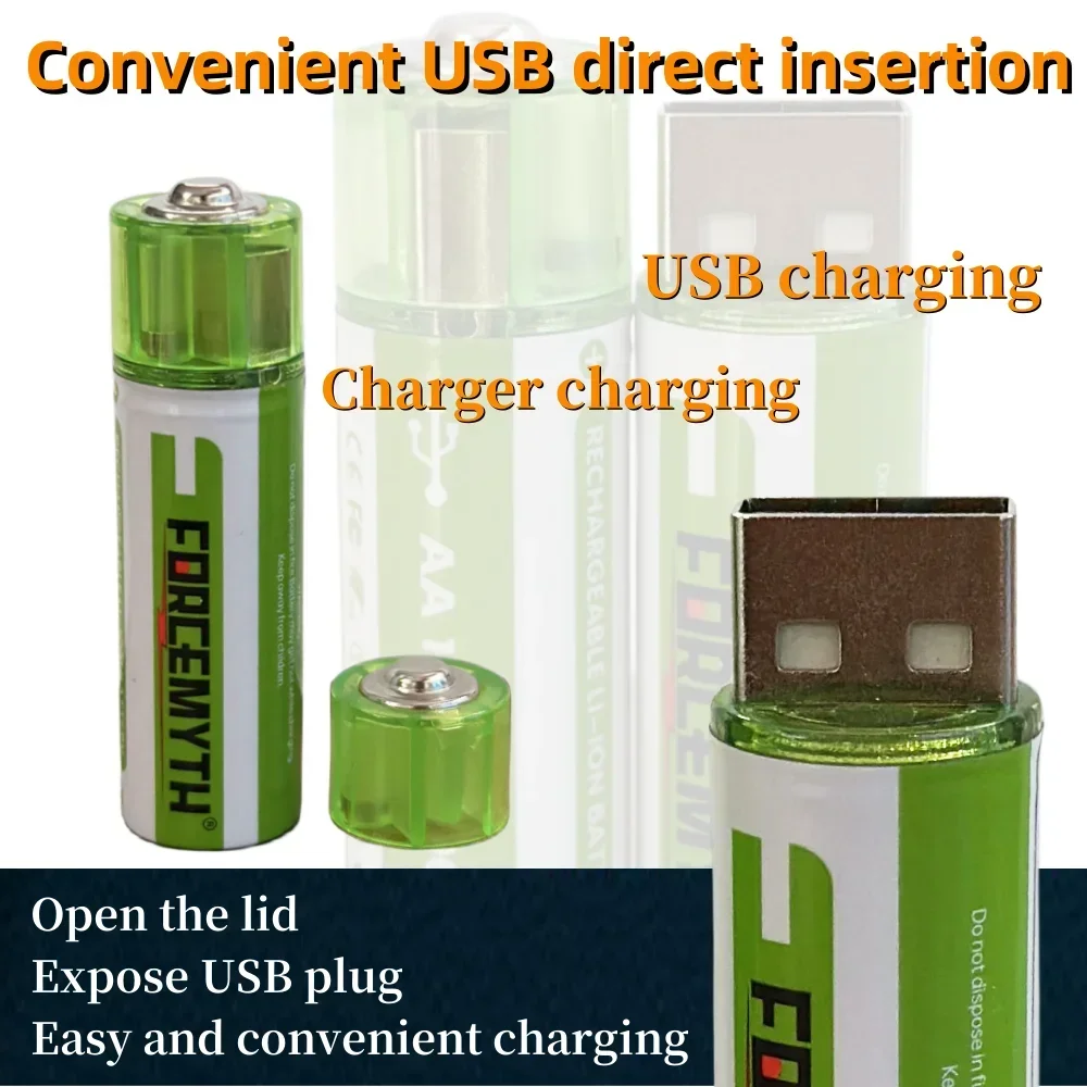 USB AA 1.5V 1500mWh Rechargeable Li-ion Battery USB direct charging Suitable for Remote control, flashlight, electric toy etc