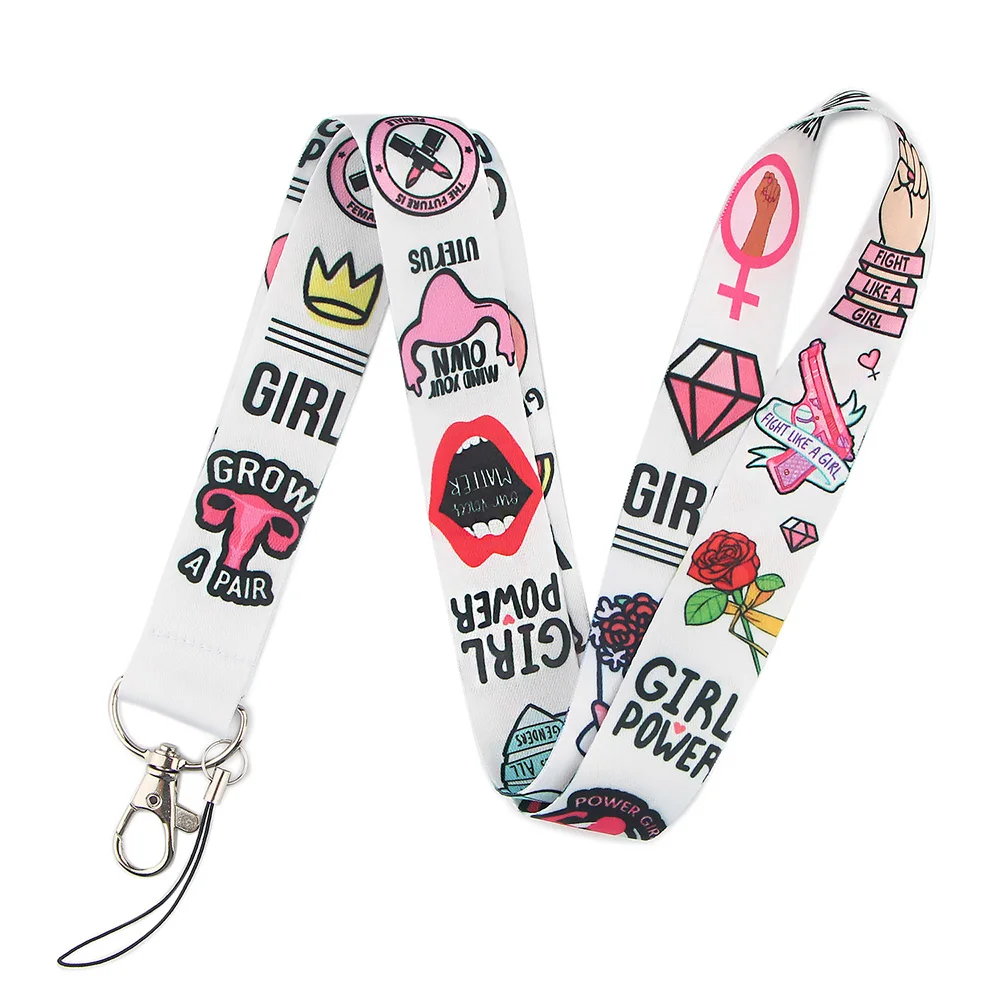 Ransitute R1623 Girl Power Feminism Lanyard Credit Card ID Holder Badge Girl Women Travel Bank Bus Business Card Cover Badge