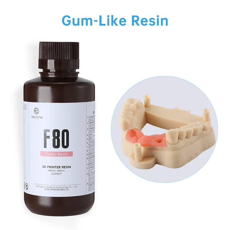 Resione F80 Elastic Dental Resin Liquid With High Elongation At Break Photopolymer Resin 3D Printer Resin For Anycubic Printer