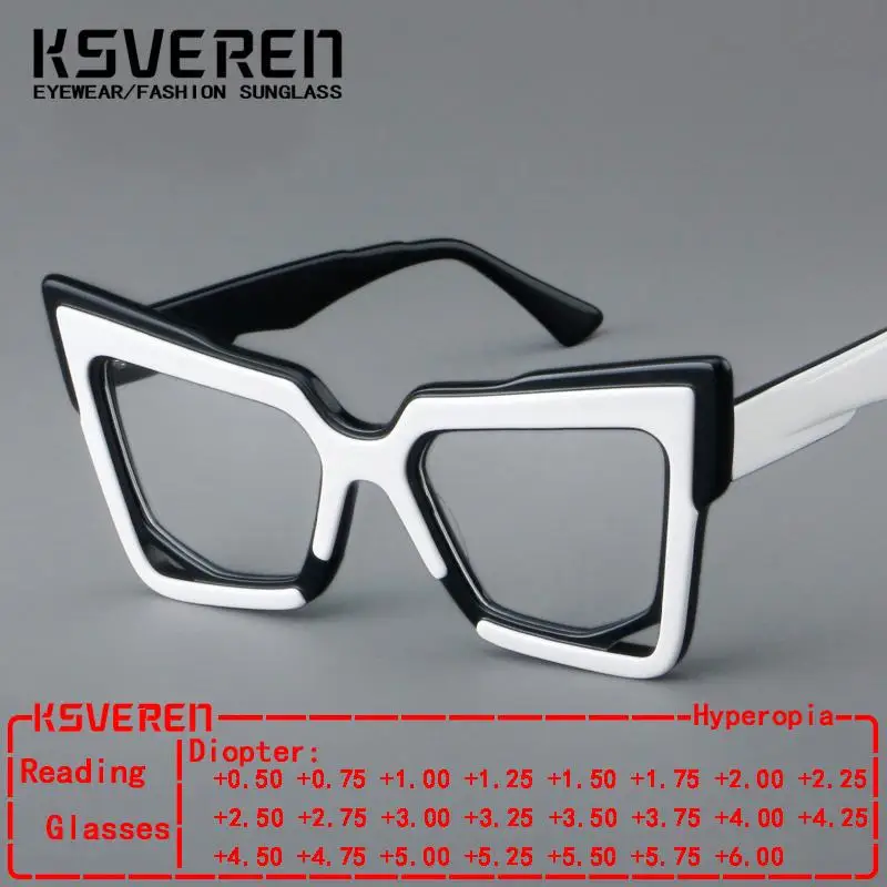 

KSVEREN Acetate Reading Glasses Frame Square Retro Color-blocked Optical Eyeglasses Prescription Spectacles Presbyopic Glasses