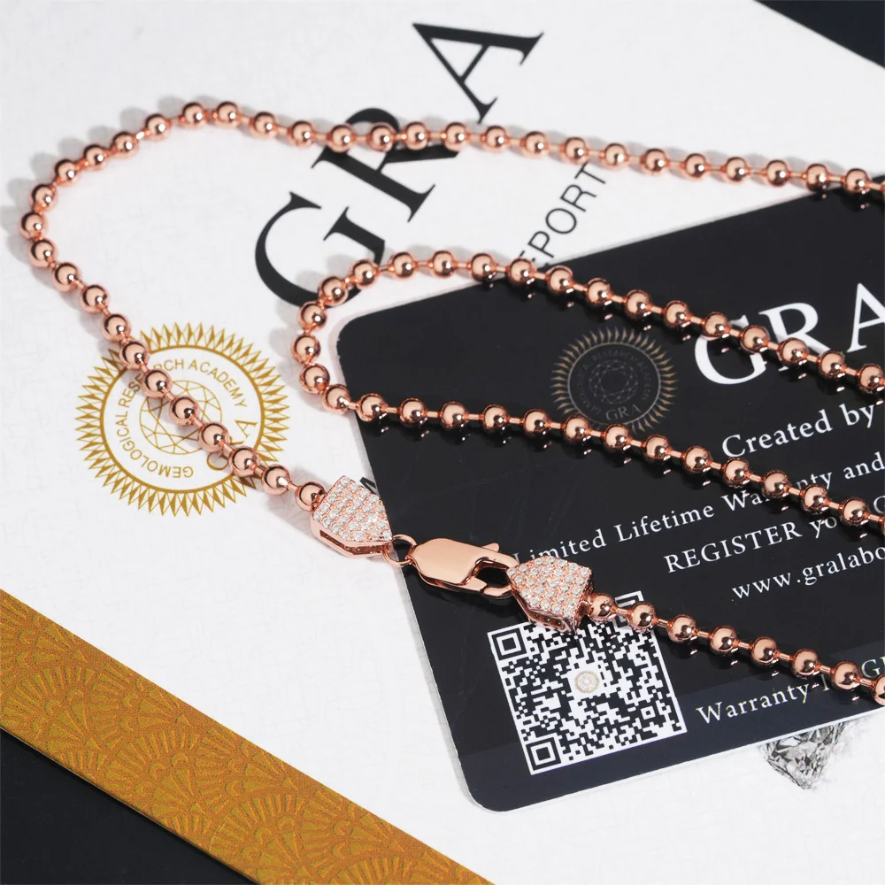 Icedminer 3 مللي متر VVS مويسانيتي الكرة ربط سلسلة مثلج خارج القلائد للرجال النساء S925 الفضة المختنق تمرير تستر الهيب هوب مجوهرات GRA