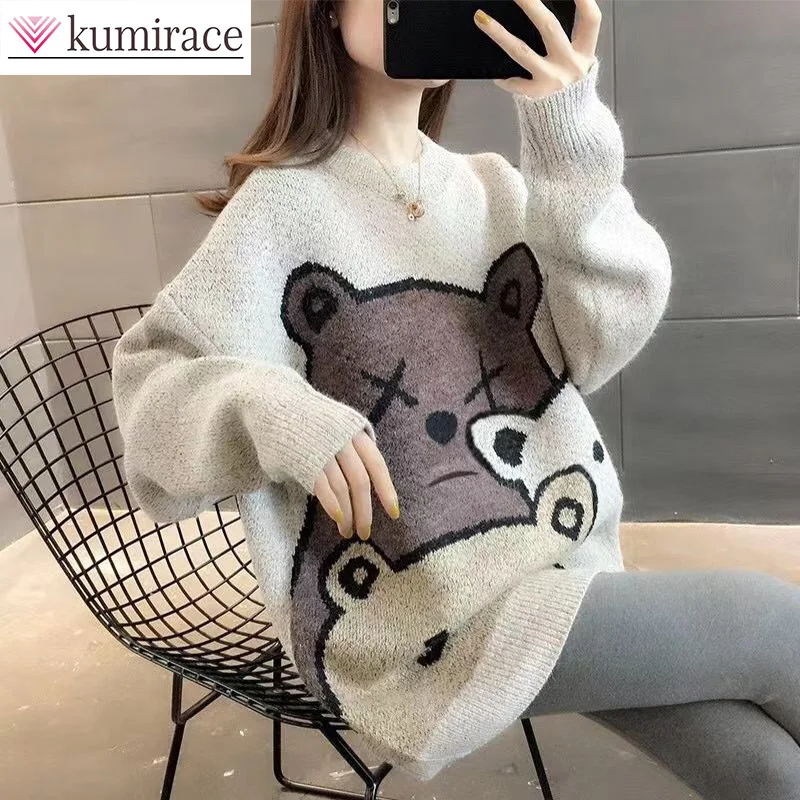 Medium length sweater for women's casual 2023 spring and autumn new loose fitting fashion outerwear sweater bases for wom