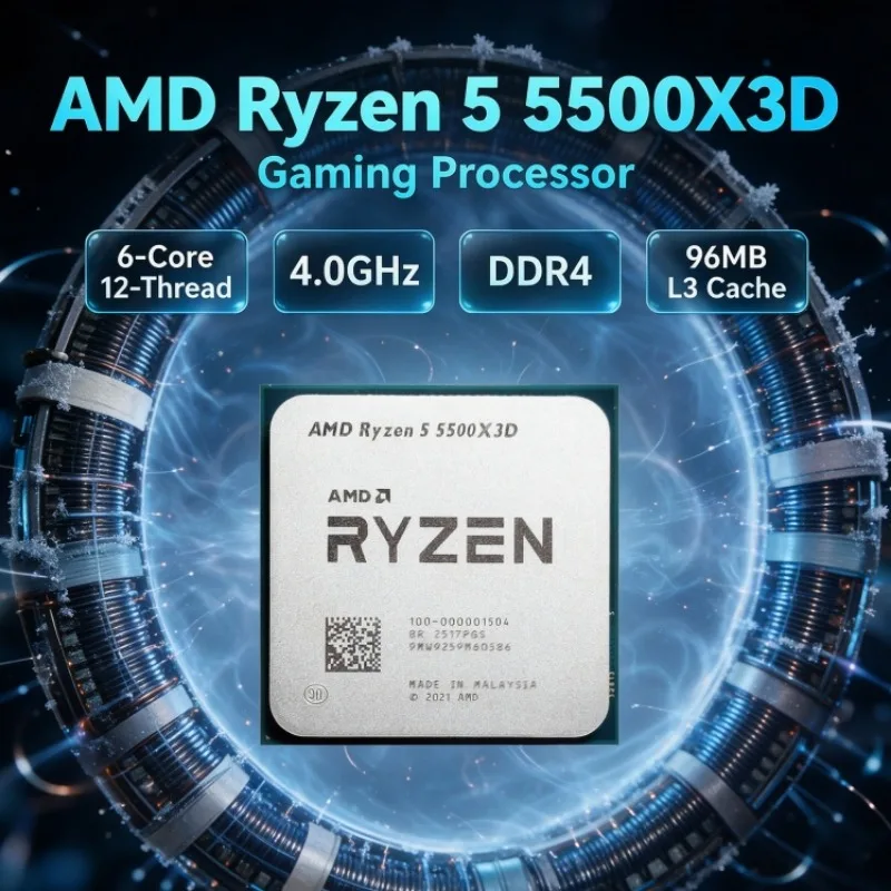 AMD Ryzen 5 R5 5500X3D 6-Core 12-Thread Up to 4.0GHz 3.0GHz L3=96M 7nm 105W Socket AM4 DDR4 PCIe 4.0 Gaming Processor