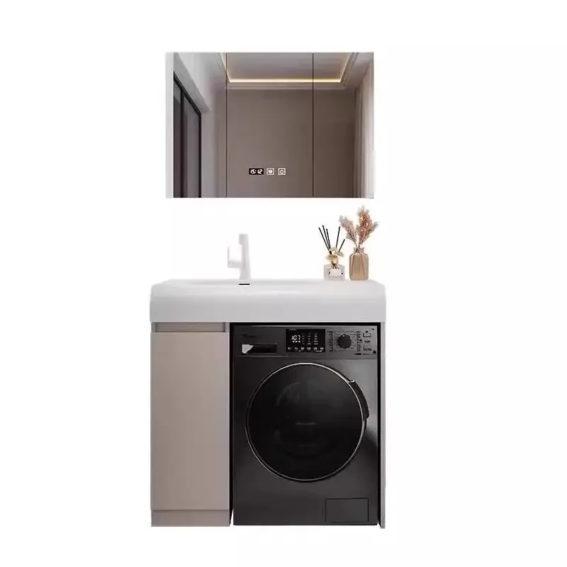 

Cream Style Bathroom Storage Front-Load Washing Machine Cabinet Balcony-Designed Laundry Cabinet Bathroom Furniture