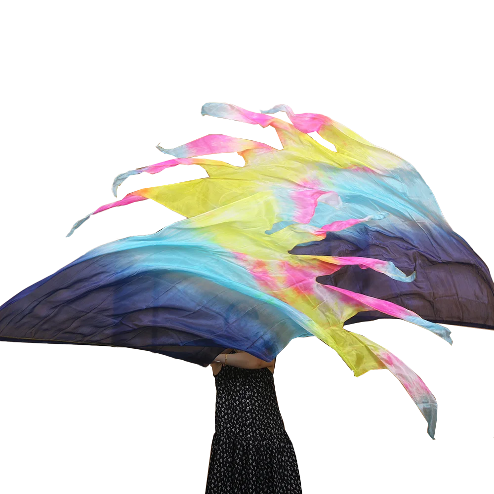 Sciarpa di danza del ventre Veli di seta Danza del ventre Bandiere a semicerchio Donne Danza Tie-dye Bandiera di seta Velo di seta sfumato Prestazioni di danza 1PC