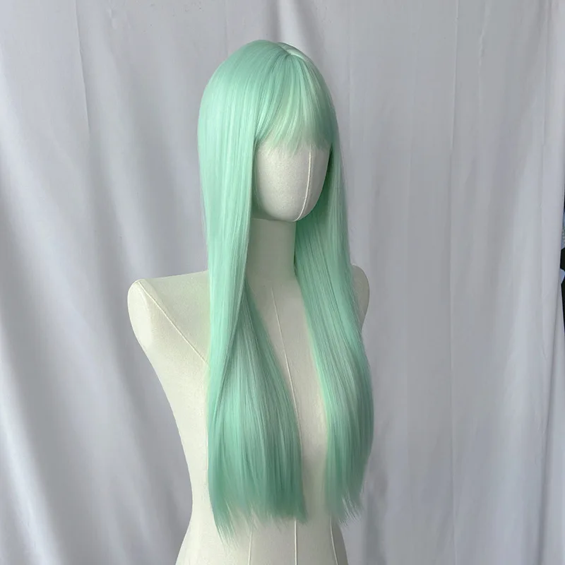 Mint Green Straight Bang Long Straight Synthetic Wig Fashion High Quality Chemical Fiber Wig Headgear Women's Wig image 3