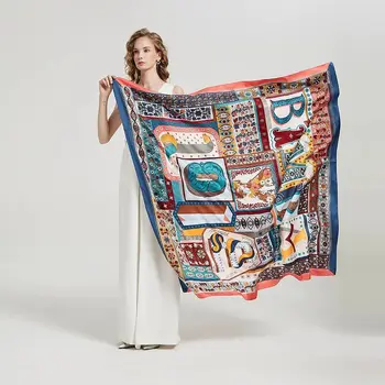 סתיו וחורף חדש מכתב חמניות צמח פאזל מוסלמי מטפחת נשים של אריג Lmitation משי צעיף צעיף גדול כיכר צעיף