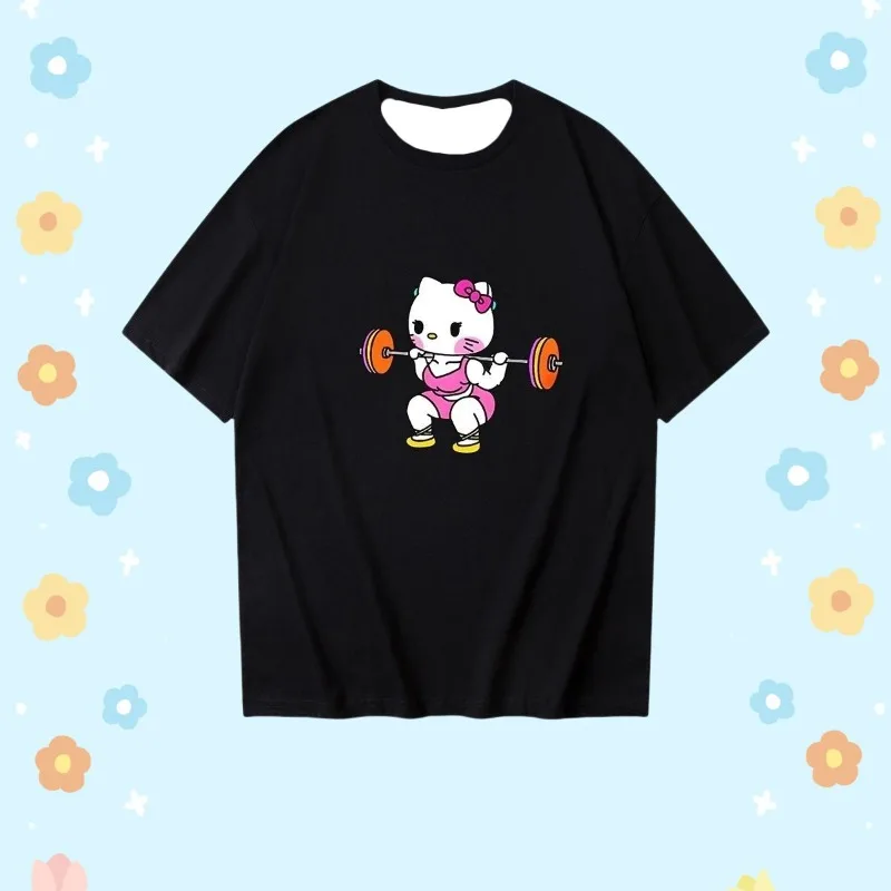 

MOTO-Gym Exercise Hello Kitty футболка с 3D принтом, летняя мужская и женская свободная повседневная модная многофункциональная футболка с короткими рукавами