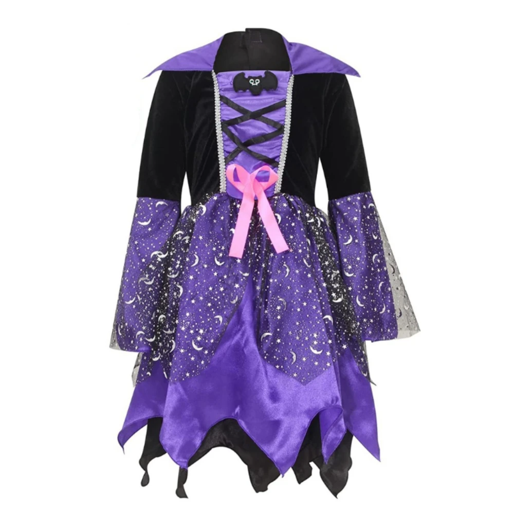 Halloween Witch Cosplay Costume para Crianças, Vestido Mágico Disfarçado, Chapéu, Conjunto completo para meninas, Roupa para festa de carnaval, Roupas de palco