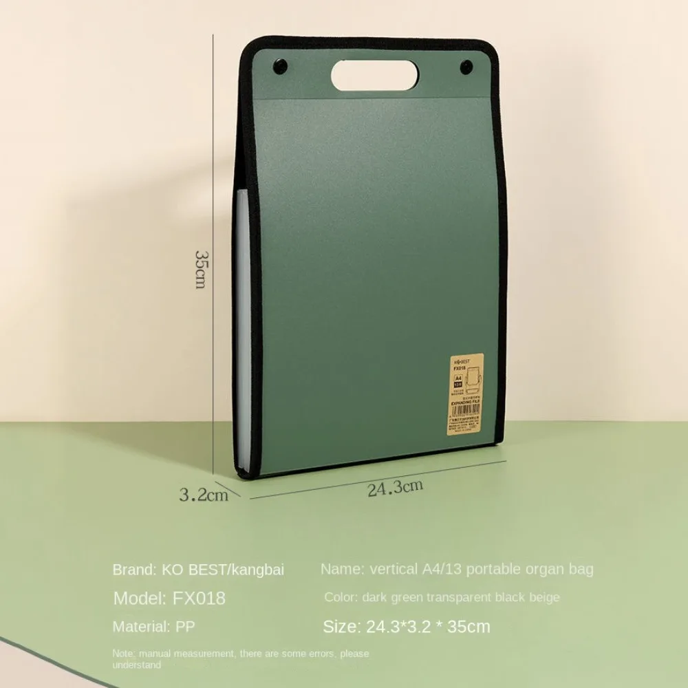 Briefcases A4 Vertical Folder Organ Bag Portable 13 Pocket File Folders Durable PP Material A4 File Storage Bag Classroom