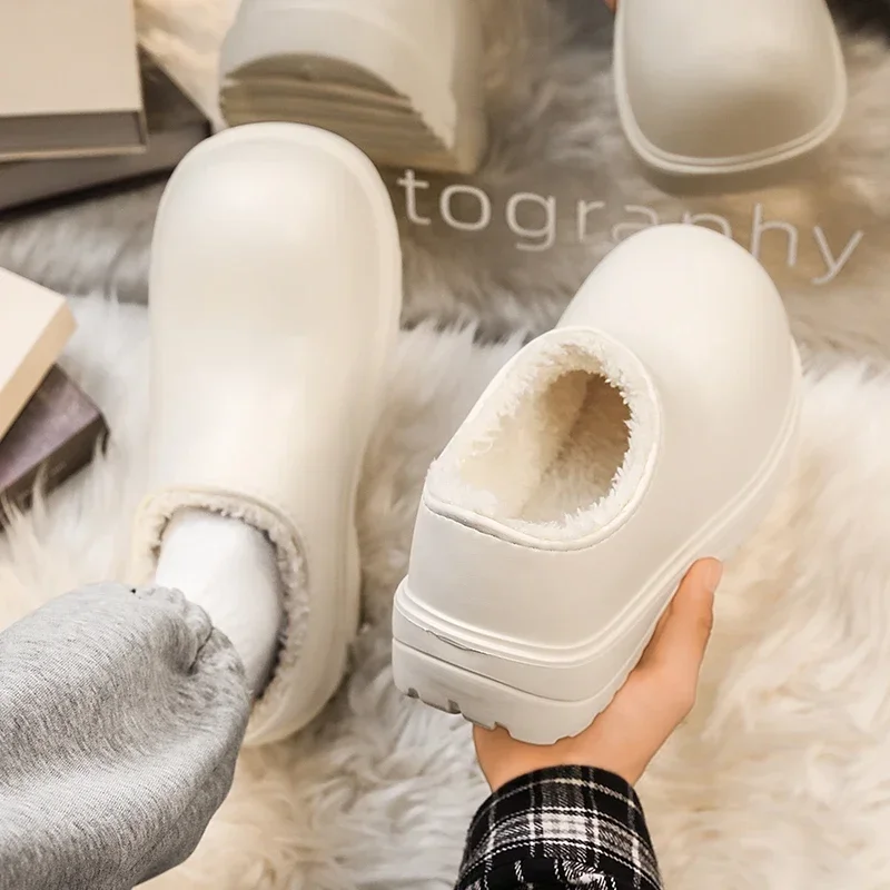 

Winter Cotton Slippers Men Shoes Anti-slip Solid Color Plush Keep Warm Outdoor Shoes Women Thick-soled Durable Men Shoes