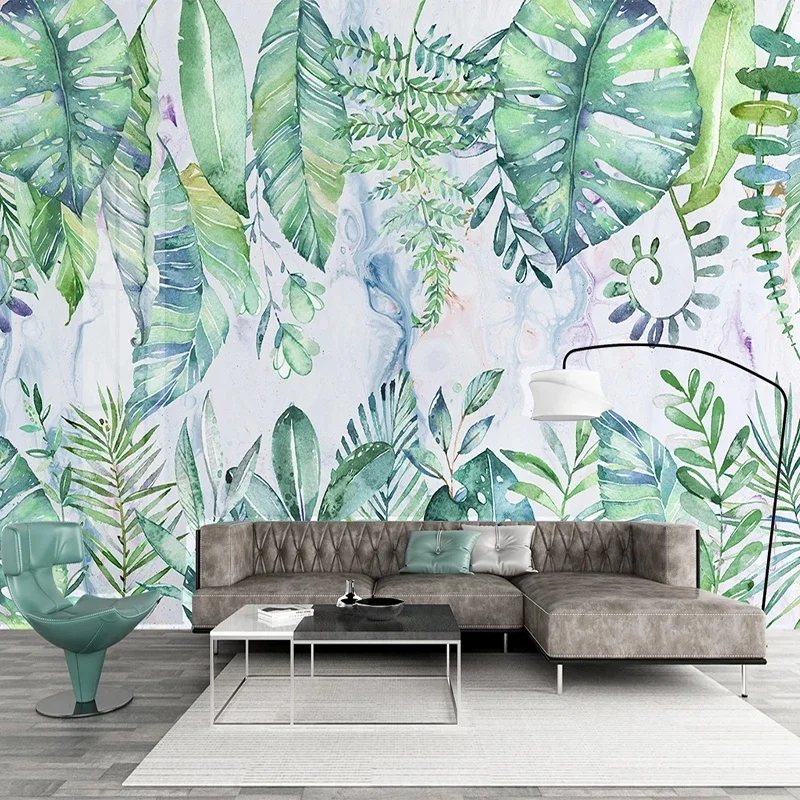 

Custom Photo 3D Hand Painted Tropical Plant Leaves TV Background Wall Mural Wallpape Modern Living Room Bedroom Papel De Parede