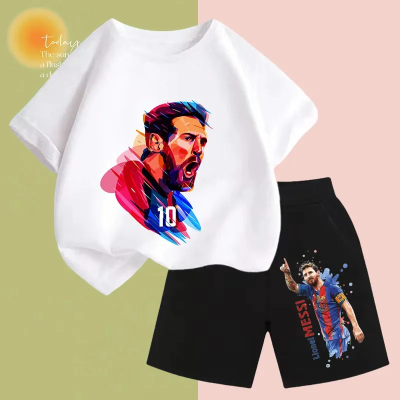 New Messi Soccer Star Printed Kids Set Summer Kids T-shirt Boys Girls Casual short sleeve stylish black shirt blazer set