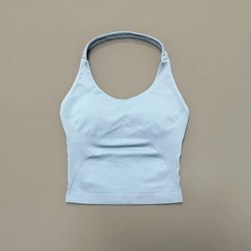 HISTELLO Impact Halter Top Seamless Longline Strappy Gym Tank Top Women Yoga Clothing Workout Fitness Sportswear Pilates Vest image 3