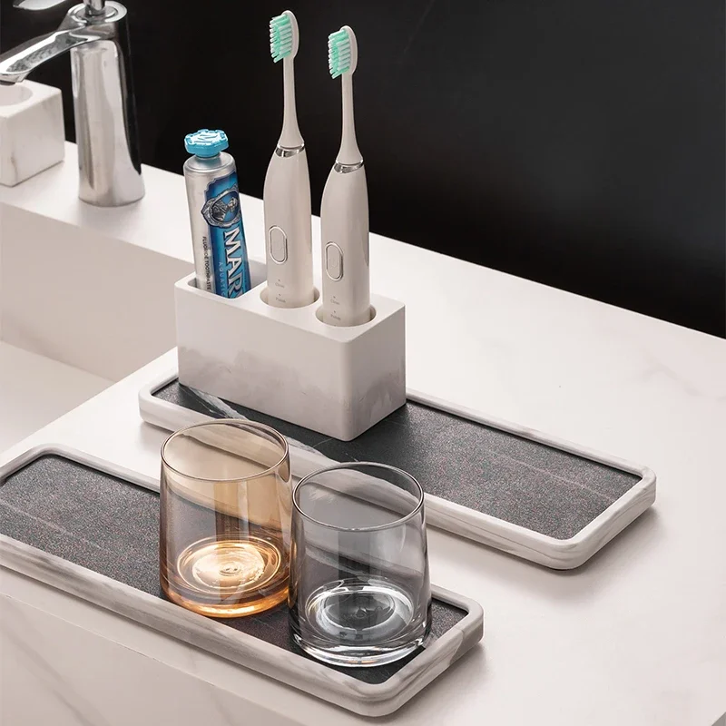 Light luxury water-absorbing diatom mud, electric toothbrush, shelf, bathroom, washtop, mouthwash cup, storage tray.