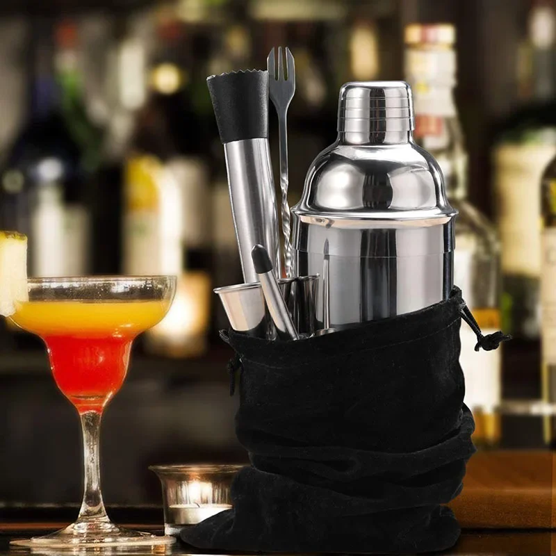 Stainless Steel Cocktail Shaker Suit Bar Tool 6 Piece Set Whisky Cup Ice Tray Creamer Coffee Maker Shake Shaker Cocktail Mixers