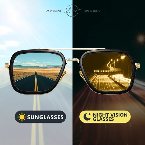 Imagen 2 del producto Marca de alta calidad Tony Stark gafas de sol cuadradas fotocromáticas polarizadas hombres gafas Steampunk mujeres conducción gafas de visión nocturna