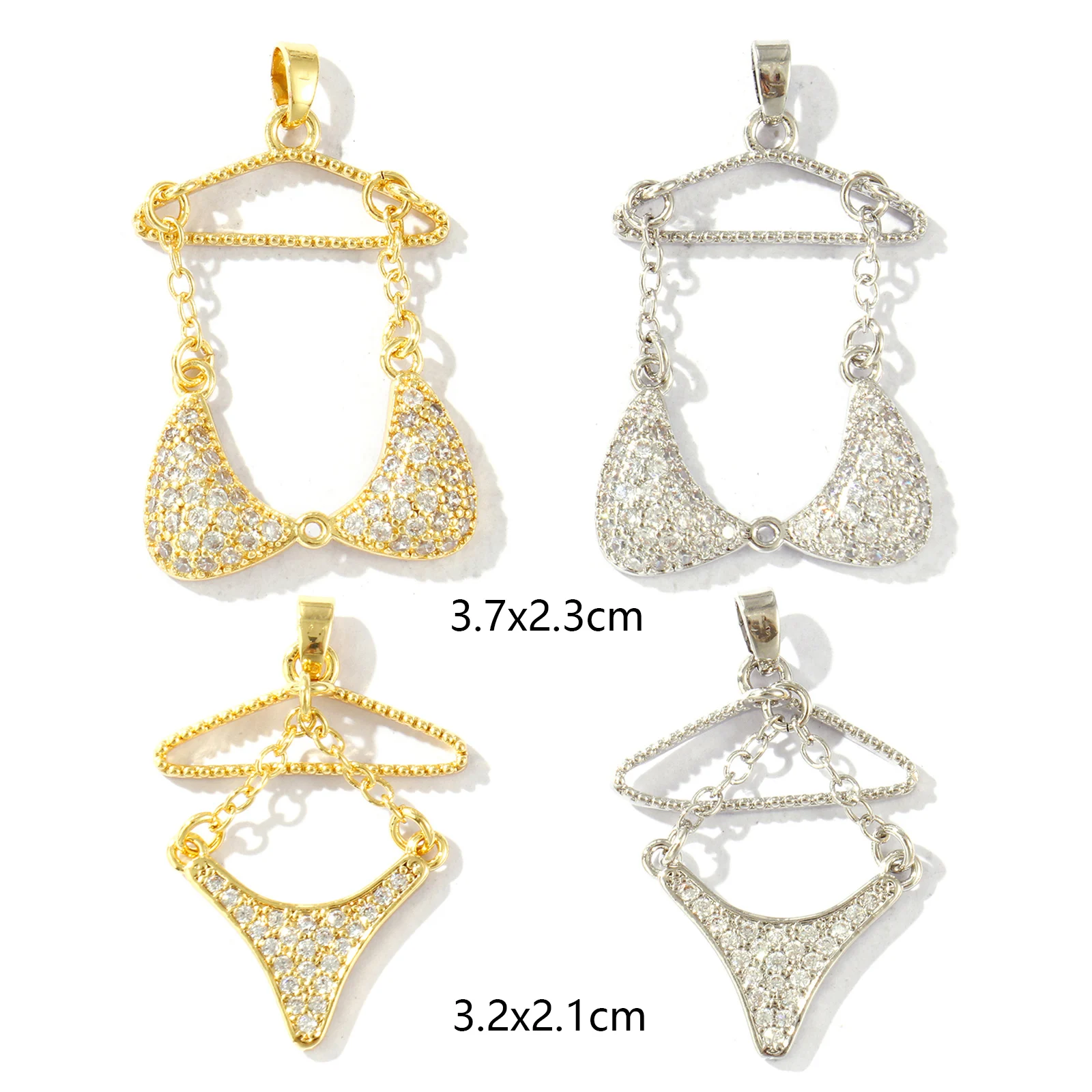 2pcs New Brass Charms Multicolor Bikini Panties Clear Rhinestone Underwear Clothes Pendants For Women DIY Necklace Jewelry Gifts
