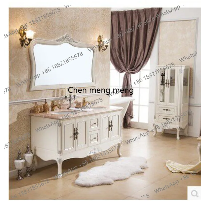 Jane European antique bathroom cabinet combination red oak washbasin marble bathroom cabinet