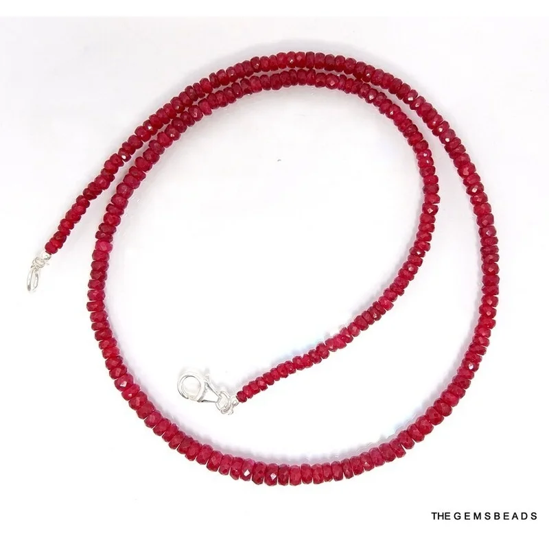 Natural African Ruby Faceted Rondelle Beads Necklace, Size 3-4.5mm, 18inch Length. 2
