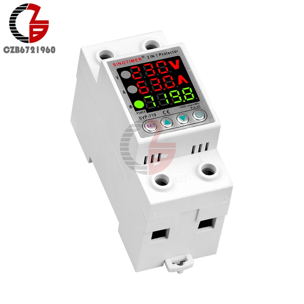 AC 220V/230V 40A/63A LCD Dual Display Voltmeter Ammeter Din Rail Adjustable Voltage Current Tester Battery Capacity Indicator