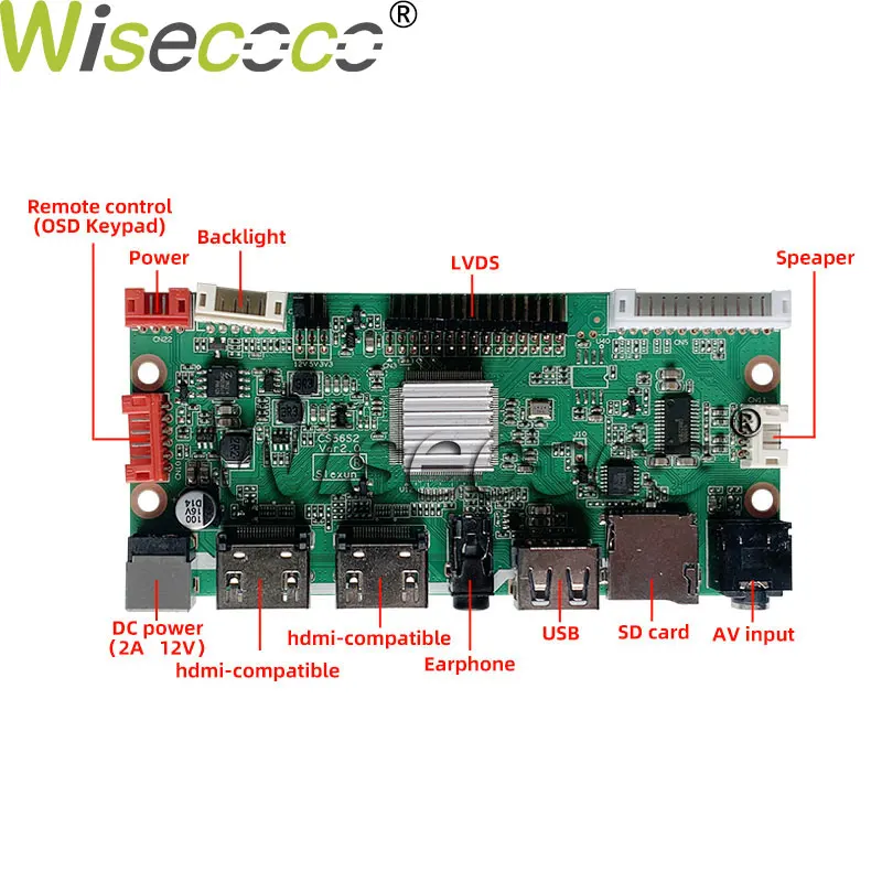 Wisecoco LCD 디스플레이 모듈, SD 카드 루핑 비디오 광고 패널, 디지털 간판 드라이버 보드, 28 인치 스트레치 바, 1920*360