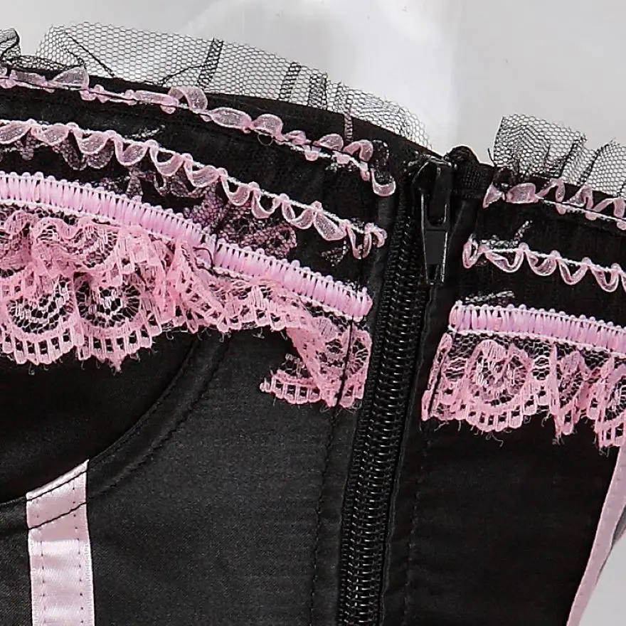 Sexy Spitze Overbust Korsett Top Frauen Vintage Satin Schleife Bustier Dessous mit Reiß verschluss plus Größe Body Shaper Burlesque Korsetts – Detail 37