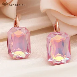 S&Z DESIGN New Fashion 585 Rose Gold Color Rectangle Crystal Dangle Earrings For Women Wedding Elegant Jewelry Stylish Eardrop
