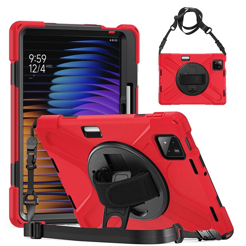 

For Xiaomi Tab Pad 7 7 Pro 11.2 inch 2024 Tablet Armor Case Kickstand Holder Hand Shoulder Strap 360 Rotation Protective Cover