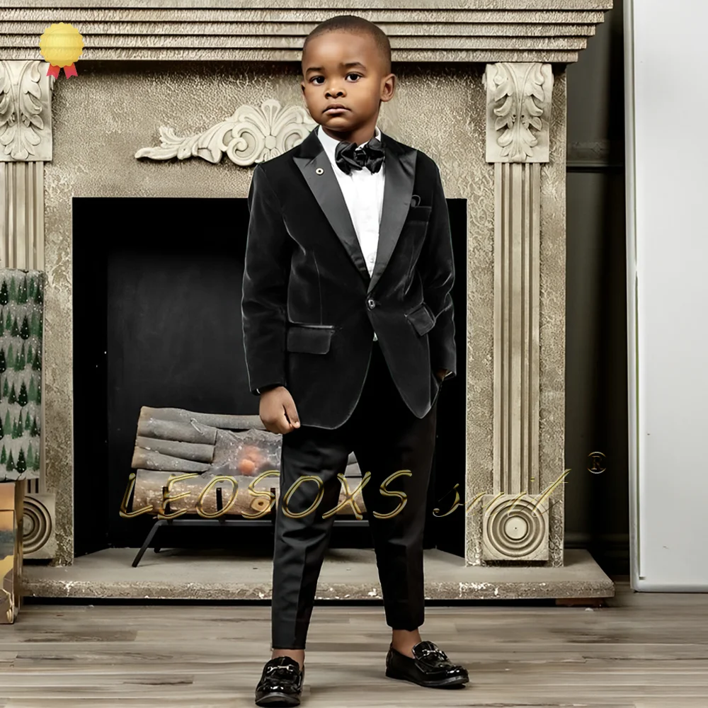 Elegant Boys’ Formal Suit (2-16Y) | Red Velvet Blazer & Black Trousers | Perfect for Weddings, Banquets, Hosts & Photoshoots