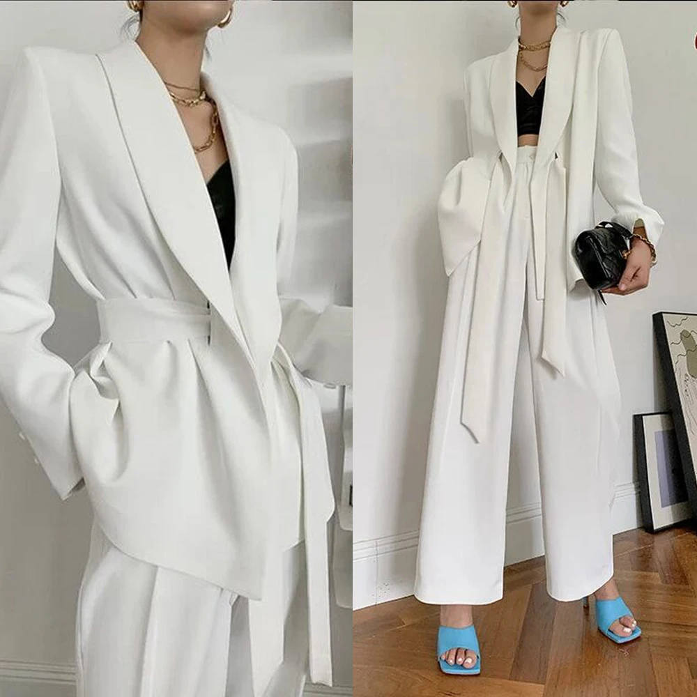 

Summer White Women Blazer Suits Leisure Loose Mother of the Bride Pants Set Evening Party Robe Outfit Wedding Wear 2 Pieces