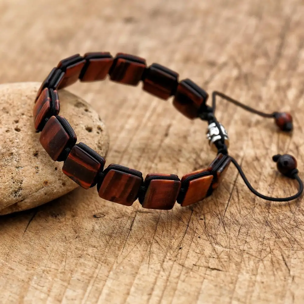 Women Men Natural Red Tiger Eye Stone Beads Braided Bracelet Bohemia Friendship Charm Bracelet Bangle Couples Jewelry