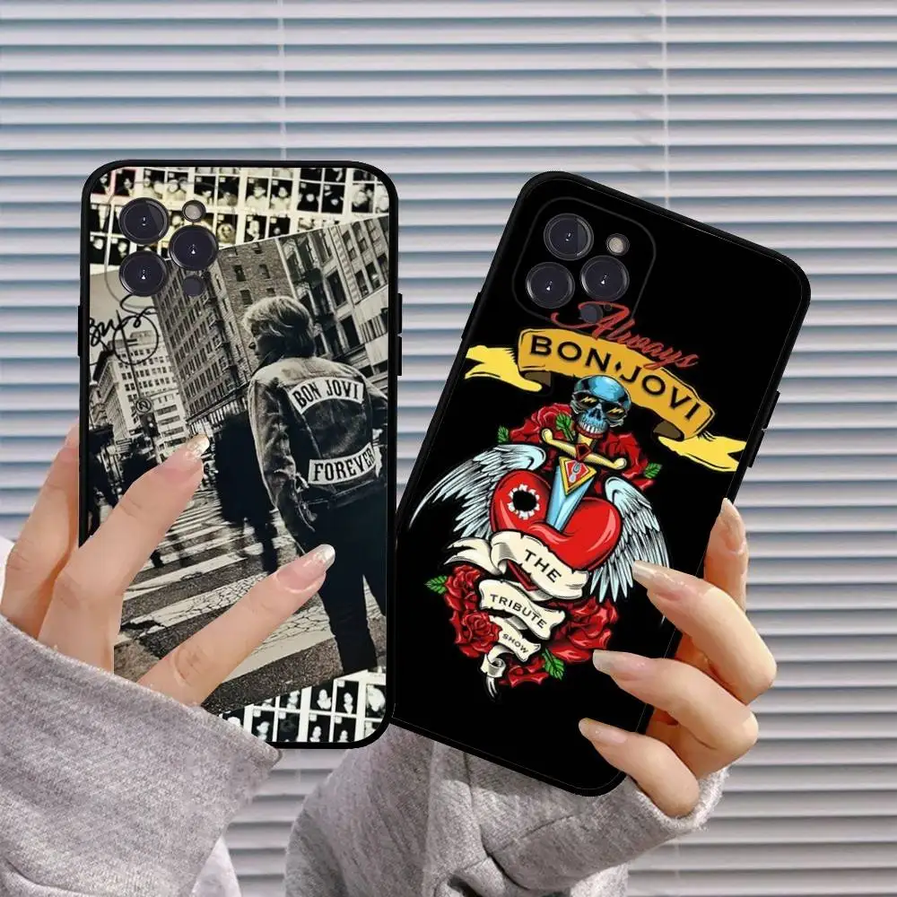 クラシックロックバンドB-Bon J-Jovi ブラック ソフトフォンケース iPhone 16 15 14 13 11 12 17 Pro Max Mini Plus対応