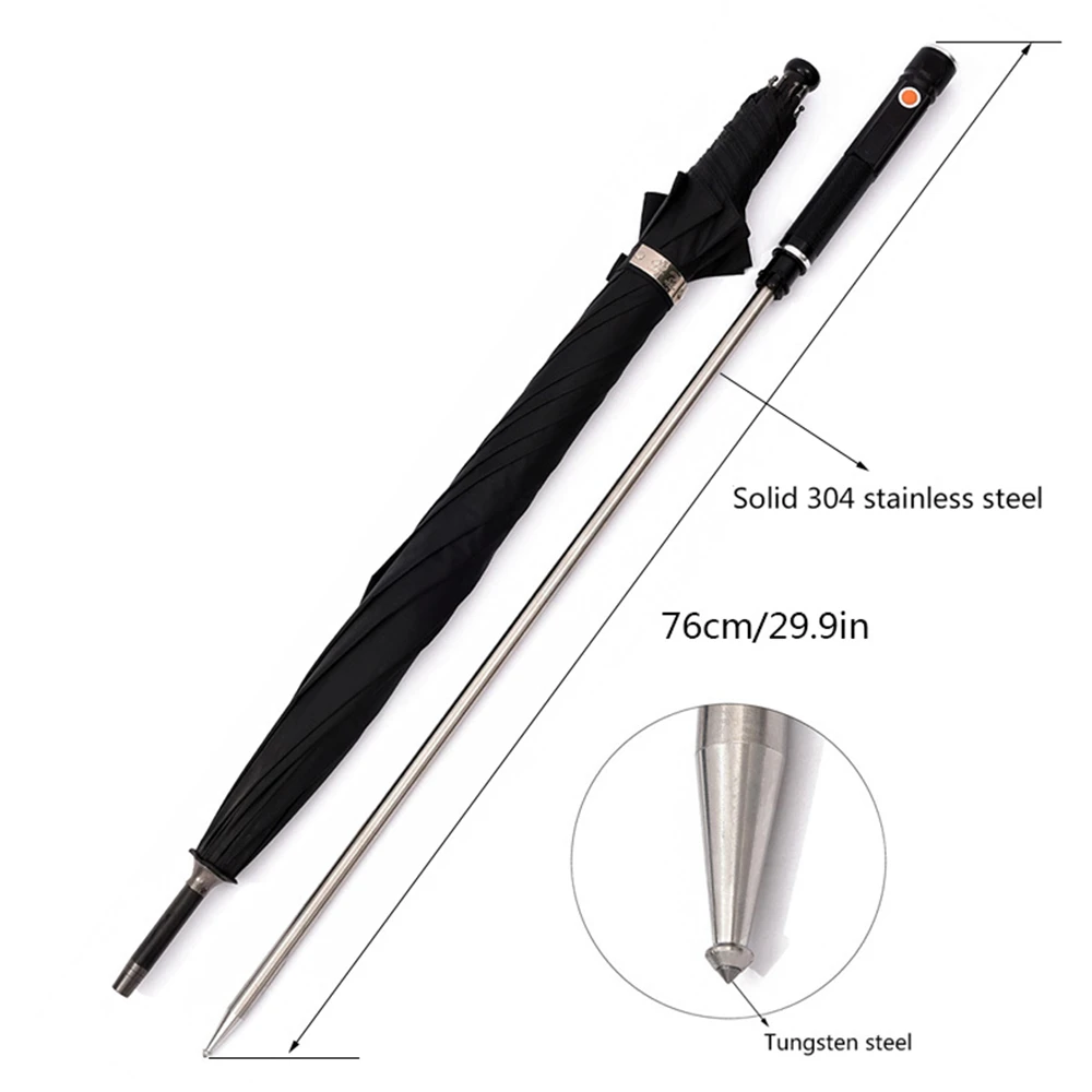 Self-defense Walking Stick 2-In-1 UV Protection Umbrella Rechargeable Waterproof Zoomable Flashlight Best for Camping Emergency