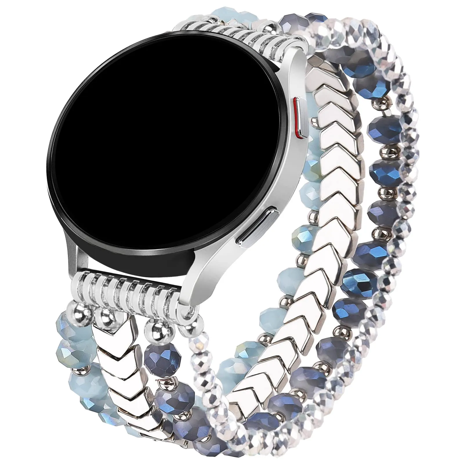 voor Samsung Galaxy Watch 6/5/4 40/44 mm bands/Active 2 Watch 4 42/46 mm band dames, 20 mm handgemaakte mode elastische kristalkralen
